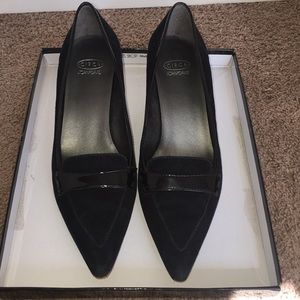 Joan & David, black suede & patent leather heels